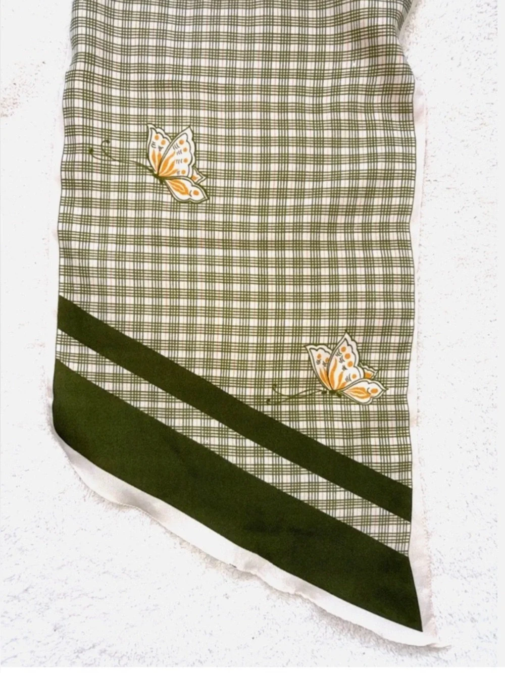Vintage Made In Italy Butterfly Scarf Green Gingham Cottagecore Spring